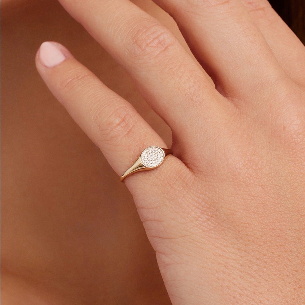 Gorjana Diamond Pave Signet Ring Size 5 - Picture 1 of 6